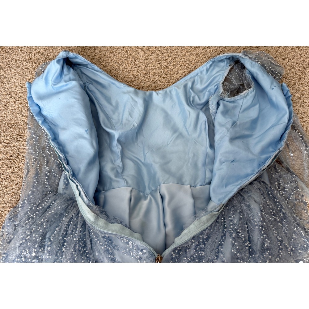 Whimsigoth Ice Blue beaded Formal Gown Fairycore Long Sleeve Mesh Dress XS/S - Picture 12 of 13